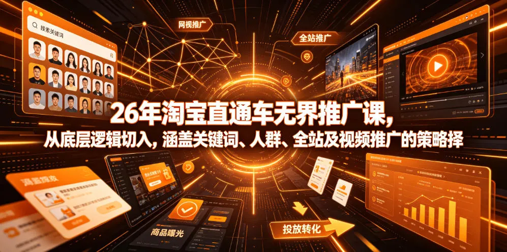 26年淘宝直通车无界推广课，从底层逻辑切入，涵盖关键词、人群、全站及视频推广的策略选择-知云阁资源站