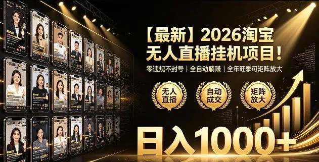 2026淘宝无人直播挂播项目!零违规不封号,全自动躺賺,全年旺季可矩阵放大,日入1000+【揭秘】-知云阁资源站