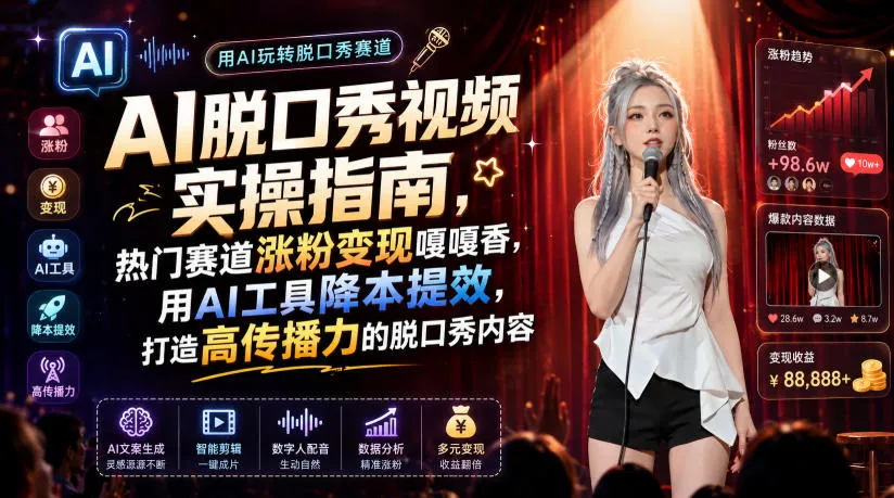 AI脱口秀视频实操指南,热门赛道涨粉变现嘎嘎香,用AI工具降本提效,打造高传播力的脱口秀内容-知云阁资源站