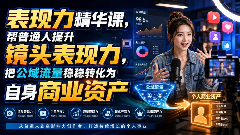 表现力精华课,帮普通人提升镜头表现力,把公域流量稳稳转化为自身商业资产-知云阁资源站