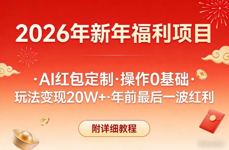 新年福利项目，AI红包定制，操作0基础，玩法变现20W+年前最后一波红利，附详细教程-知云阁资源站