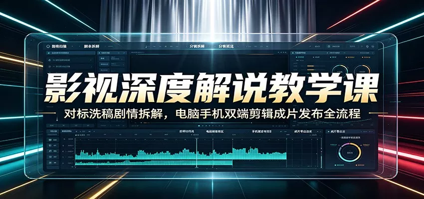 影视深度解说教学课:对标洗稿剧情拆解,电脑手机双端剪辑成片发布全流程-知云阁资源站
