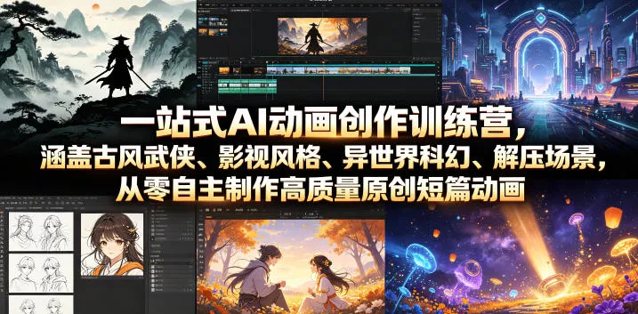 一站式AI动画创作训练营,涵盖古风武侠、影视风格、异世界科幻、解压场景,从零自主制作高质量原创短篇动画(更新)-知云阁资源站