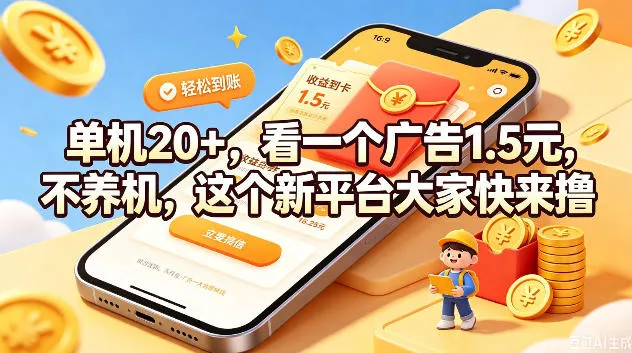 单机20+,看一个广告1.5米,不养机,这个新平台大家快来撸【揭秘】-知云阁资源站