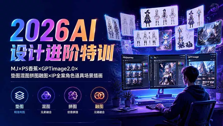 2026AI设计进阶特训：MJ×PS香蕉×GPTimage2.0×垫图混图拼图融图×IP全案角色道具场景插画-知云阁资源站