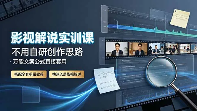影视解说实训课:不用自研创作思路,万能文案公式直接套用,搭配全套剪辑教程,快速入局影视解说-知云阁资源站