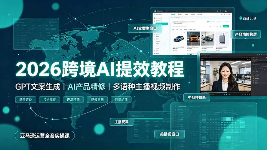 2026跨境AI提效教程·GPT文案生成|AI产品精修|多语种主播视频制作,亚马逊运营全套实操课-知云阁资源站