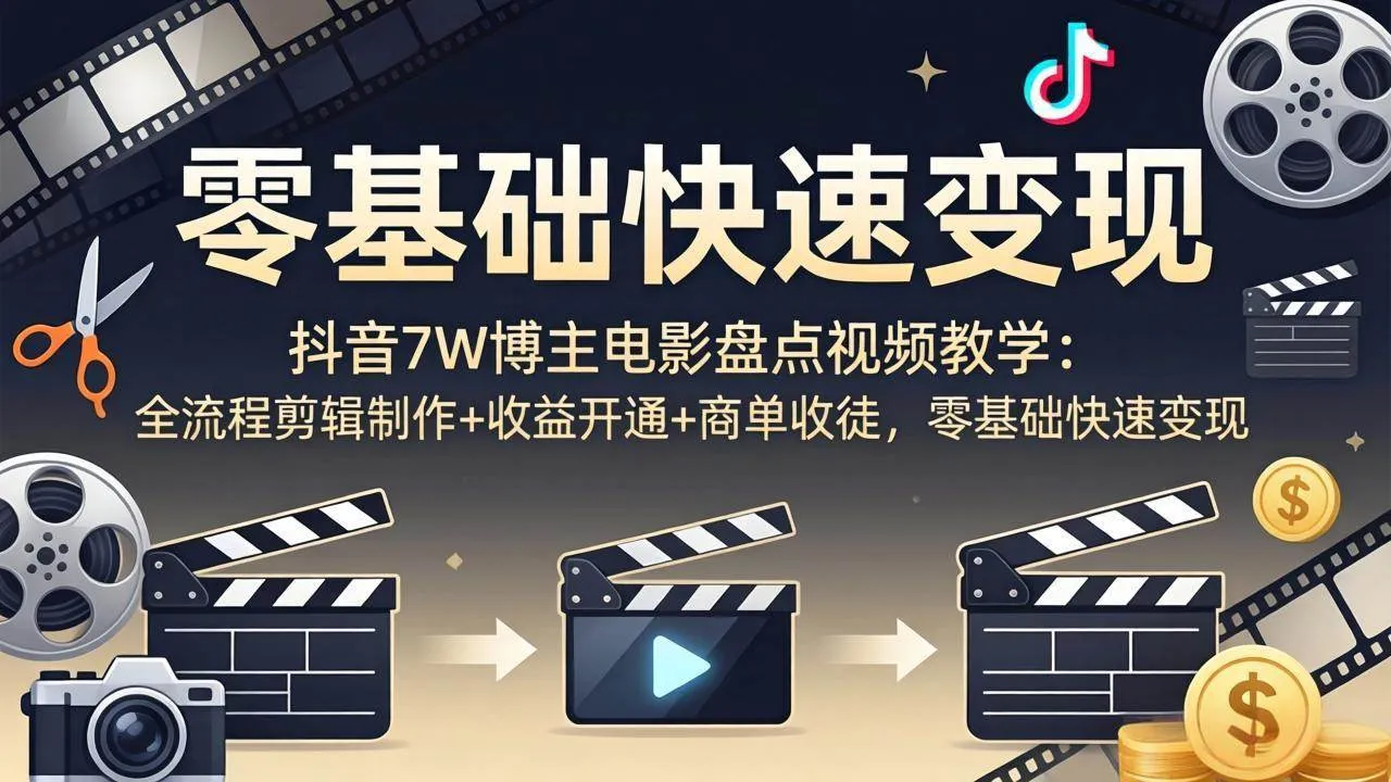 (18032期)抖音7W博主电影盘点视频教学:全流程剪辑制作+收益开通+商单收徒,零基础快速变现 (18032期)抖音7W博主电影盘点视频教学:全流程剪辑制作+收益开通+商单收徒,零基础快速变现