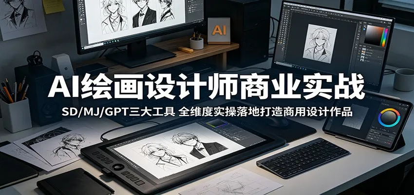 AI绘画设计师商业实战:SD/MJ/GPT三大工具,全维度实操落地打造商用设计作品-知云阁资源站