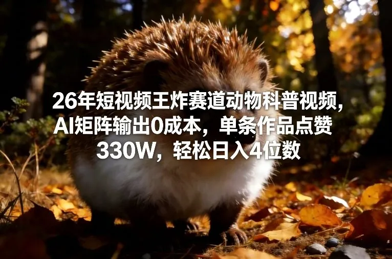 26年短视频王炸赛道动物科普视频,AI矩阵输出0成本,单条作品点赞330W,轻松日入4位数-知云阁资源站