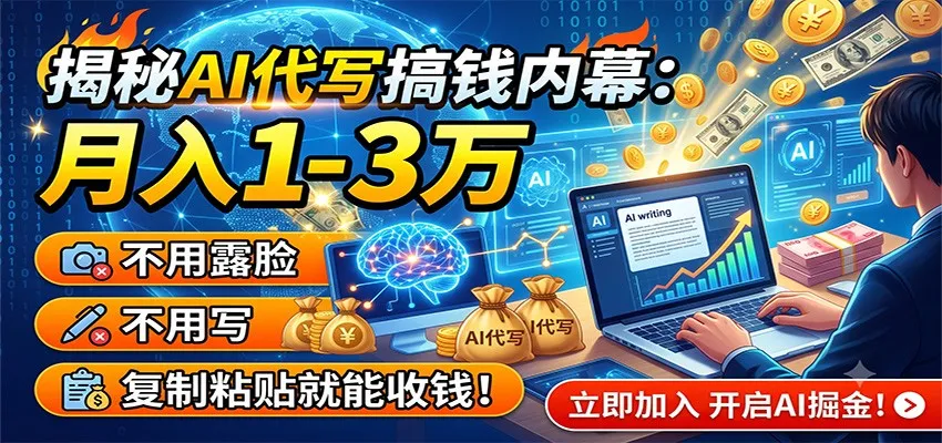 揭秘AI代写搞钱内幕:月入1-3万,不用露脸不用写,复制粘贴就能收钱!-知云阁资源站