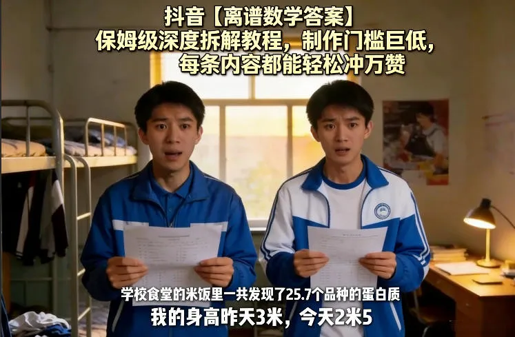 抖音【离谱数学答案】保姆级深度拆解教程,制作门槛巨低,每条内容都能轻松冲万赞,附详细步骤-知云阁资源站
