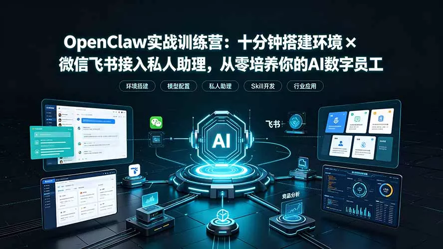 OpenClaw实战特训营:十分钟搭建环境×微信飞书接入私人助理,从零培养你的AI数字员工-知云阁资源站
