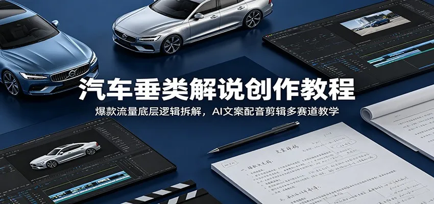汽车垂类解说创作教程:爆款流量底层逻辑拆解,AI文案配音剪辑多赛道教学-知云阁资源站