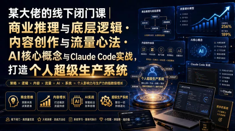 某大佬的线下闭门课|商业推理与底层逻辑・内容创作与流量心法・AI核心概念与Claude Code实战,打造个人超级生产系统【录音+图片】-知云阁资源站