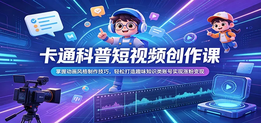 卡通科普短视频创作课:掌握动画风格制作技巧,轻松打造趣味知识类账号实现涨粉变现-知云阁资源站