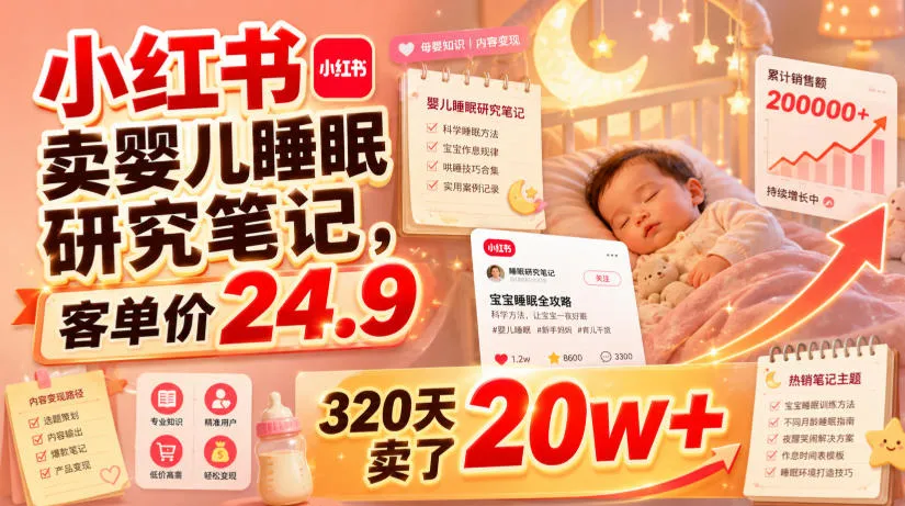 小红书卖婴儿睡眠研究笔记,客单价24.9,320天卖了20w+-知云阁资源站