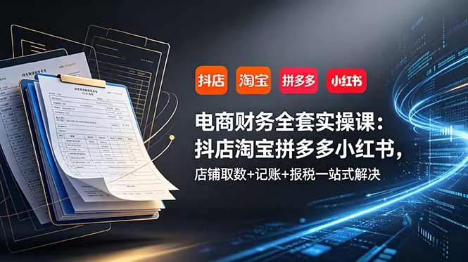 电商财务全套实操课：抖店淘宝拼多多小红书，店铺取数+记账+报税一站式解决-知云阁资源站
