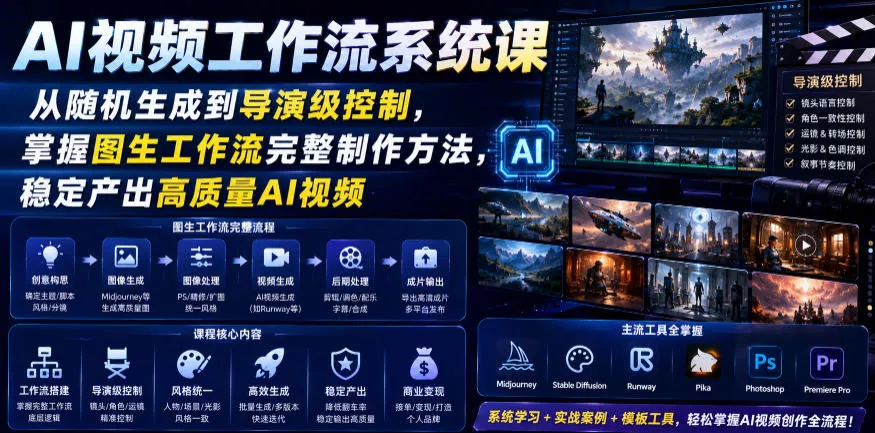 AI视频工作流系统课，从随机生成到导演级控制，掌握图生工作流完整制作方法，稳定产出高质量AI视频-知云阁资源站