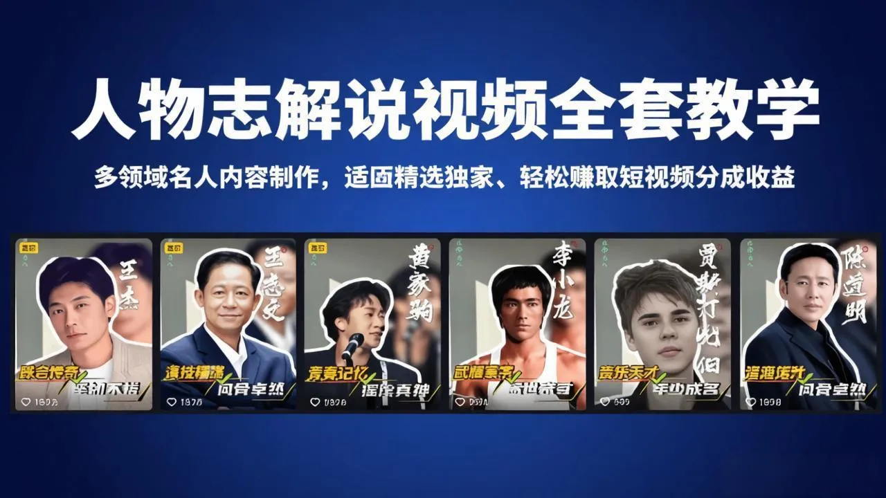 人物志解说视频全套教学，多领域名人内容制作，适配精选独家，轻松赚取短视频分成收益-知云阁资源站