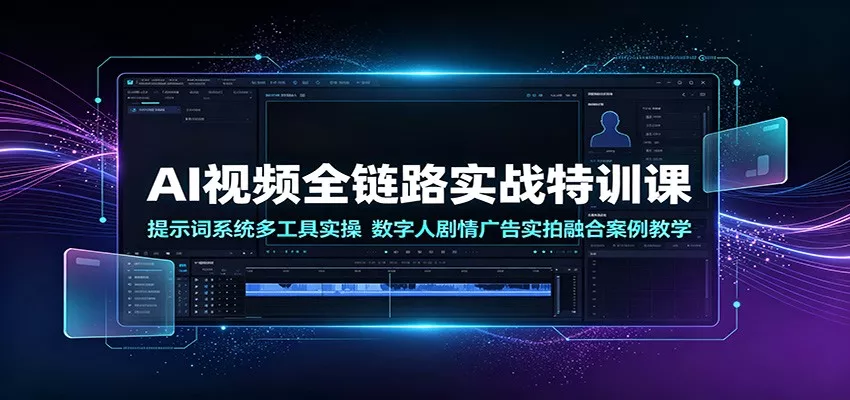 AI视频全链路实战特训课:提示词系统多工具实操,数字人剧情广告实拍融合案例教学-知云阁资源站