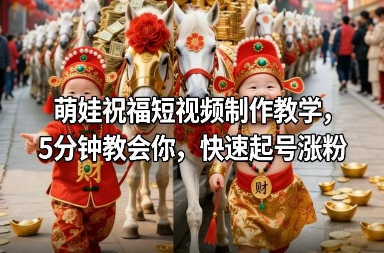 萌娃祝福短视频制作教学，5分钟教会你，快速起号涨粉-知云阁资源站