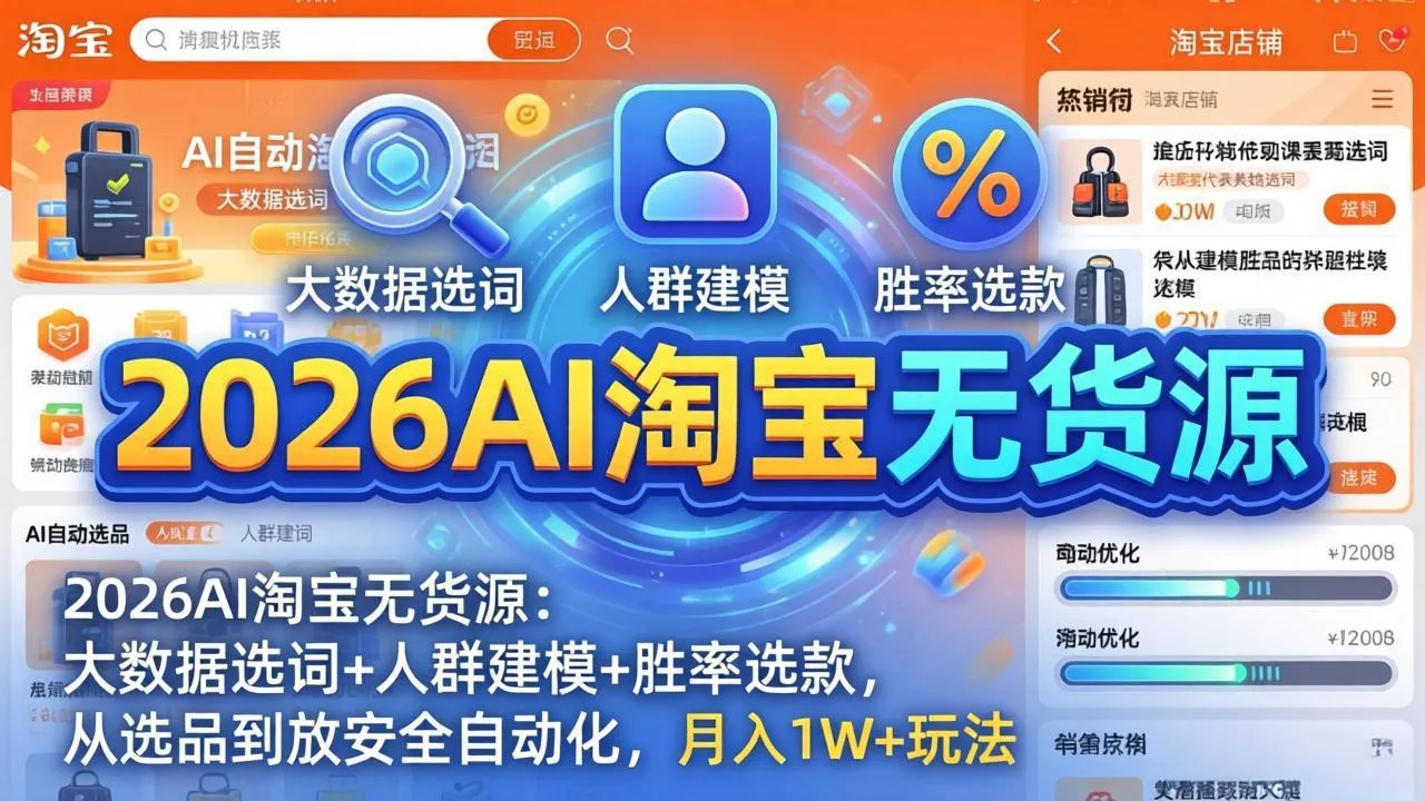2026AI淘宝无货源:大数据选词+人群建模+胜率选款,从选品到放大全自动化,月入1W+玩法-知云阁资源站