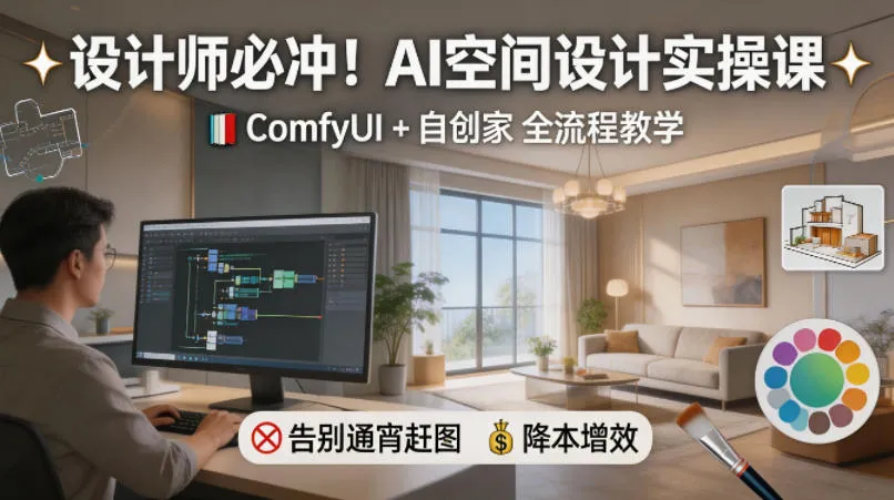 设计师必冲！AI空间设计实操课，ComfyUI+自创家全教学，告别通宵赶图，降本增效-知云阁资源站