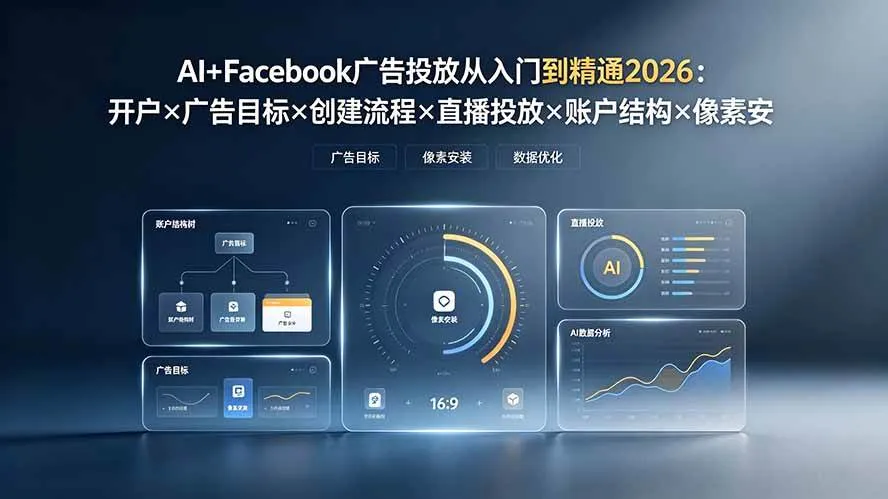 (19465期)AI+Facebook广告投放从入门到精通2026:开户×广告目标×创建流程×直播投放×账户结构×像素安装×AI赋能-知云阁资源站