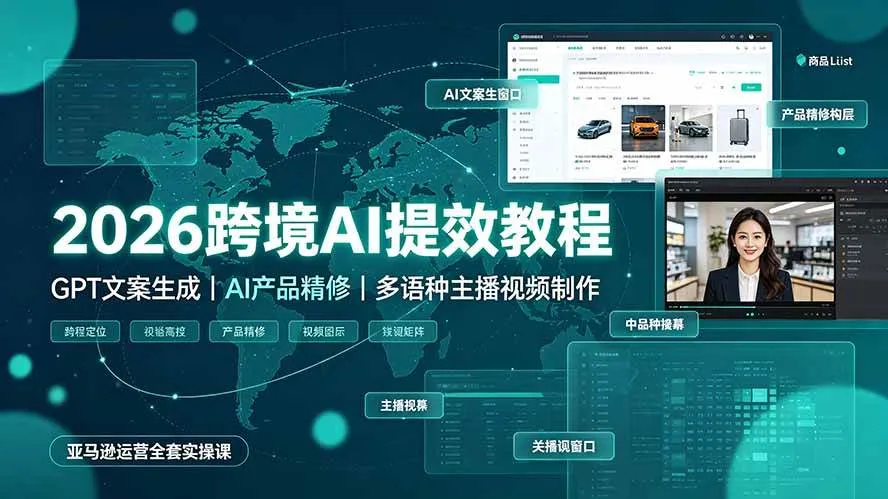 （19286期）2026跨境AI提效教程·GPT文案生成｜AI产品精修｜多语种主播视频制作，亚马逊运营全套实操课-知云阁资源站