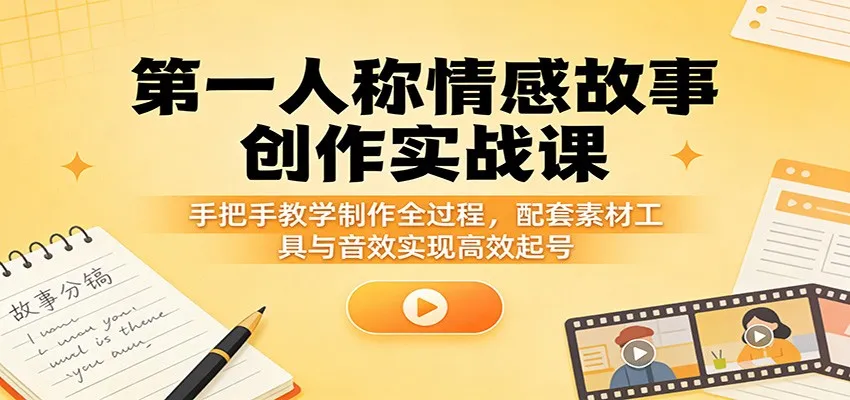 第一人称情感故事创作实战课:手把手教学制作全过程,配套素材工具与音效实现高效起号-知云阁资源站