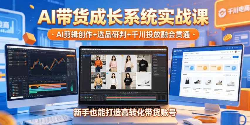 AI带货成长系统实战课,AI剪辑创作+选品研判+千川投放融会贯通,新手也能打造高转化带货账号(更新2026年)-知云阁资源站
