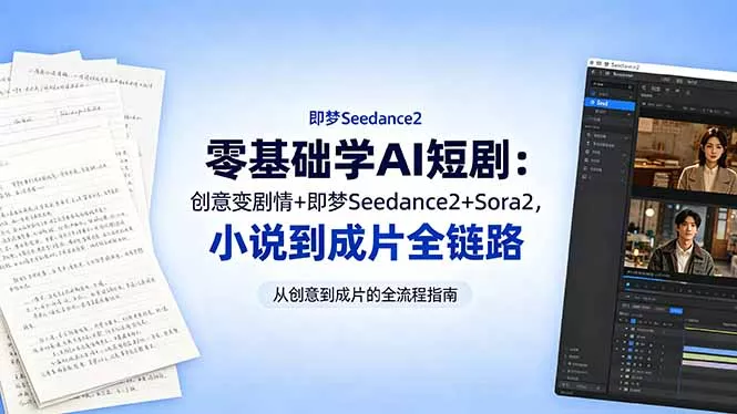 零基础学AI短剧:创意变剧情+即梦Seedance2+Sora2,小说到成片全链路-知云阁资源站