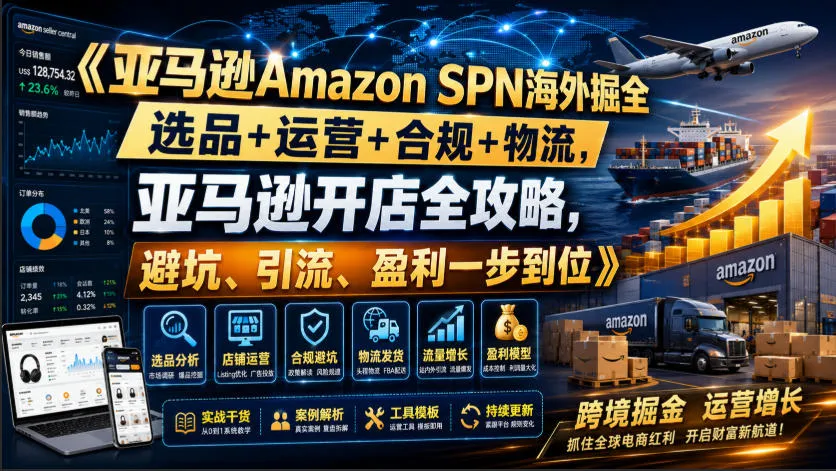 亚马逊Amazon SPN海外掘全,选品+运营+合规+物流,亚马逊开店全攻略,避坑、引流、盈利一步到位-知云阁资源站