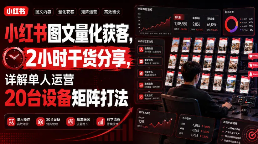 小红书图文量化获客，2小时干货分享，详解单人运营20台设备矩阵打法-知云阁资源站