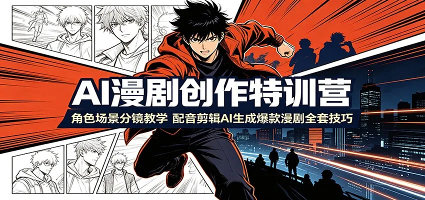 AI漫剧创作特训营:角色场景分镜教学,配音剪辑AI生成爆款漫剧全套技巧-知云阁资源站
