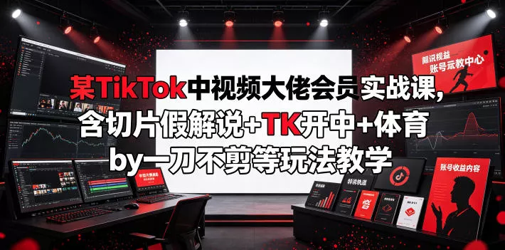 某TikTok中视频大佬会员实战课，含切片假解说+TK开中+体育by一刀不剪等玩法教学-知云阁资源站