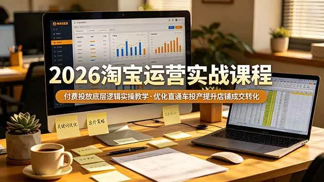 （19075期）2026 淘宝运营实战课程，付费投放底层逻辑实操教学，优化直通车投产提升店铺成交转化-知云阁资源站