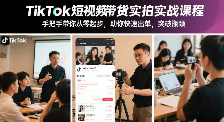 TikTok短视频带货实拍实战课程，手把手带你从零起步，助你快速出单，突破瓶颈-知云阁资源站