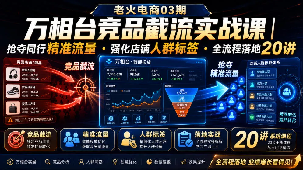 老火电商03期・万相台竞品截流实战课|抢夺同行精准流量・强化店铺人群标签・全流程落地20讲-知云阁资源站