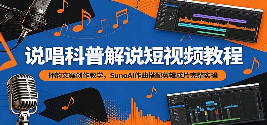 说唱科普解说短视频教程:押韵文案创作教学,SunoAI作曲搭配剪辑成片完整实操-知云阁资源站