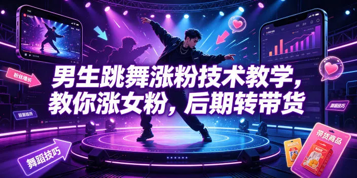男生跳舞涨粉技术教学，教你涨女粉，后期转带货-知云阁资源站