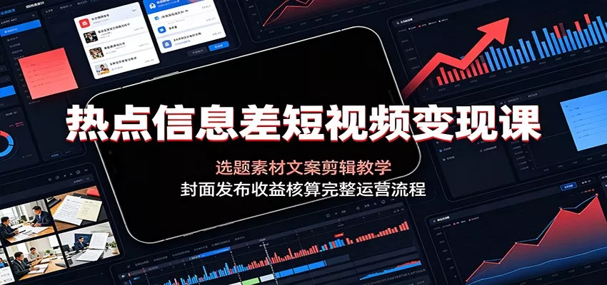 热点信息差短视频变现课:选题素材文案剪辑教学,封面发布收益核算完整运营流程-知云阁资源站