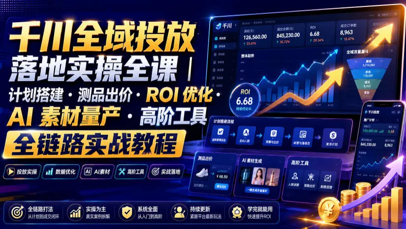 千川全域投放落地实操全课|计划搭建・测品出价・ROI优化・AI素材量产・高阶工具全链路实战教程-知云阁资源站