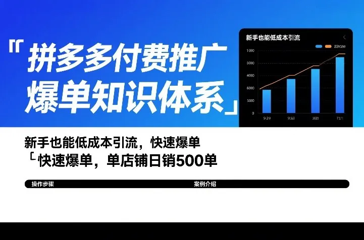 拼多多付费推广爆单知识体系,新手也能低成本引流,快速爆单,单店铺日销500单 拼多多付费推广爆单知识体系,新手也能低成本引流,快速爆单,单店铺日销500单