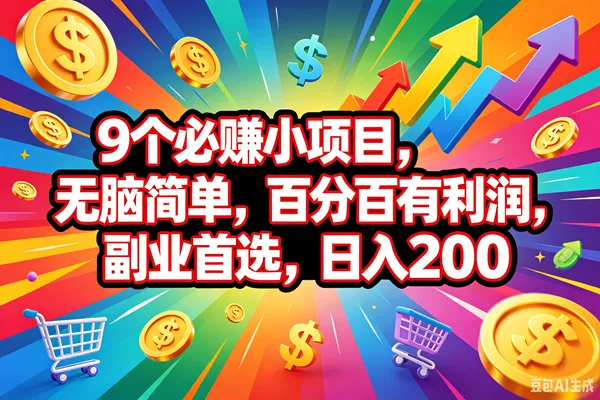 （18623期）9个必赚钱的小项目，百分百会赚米，无脑简单，副业首选，日入200+-知云阁资源站