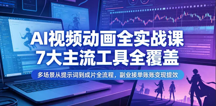AI视频动画全实战课,7大主流工具全覆盖,多场景从提示词到成片全流程,副业接单账号变现提效 AI视频动画全实战课,7大主流工具全覆盖,多场景从提示词到成片全流程,副业接单账号变现提效