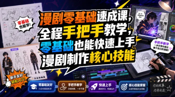 漫剧零基础速成课，全程手把手教学，零基础也能快速上手漫剧制作核心技能-知云阁资源站