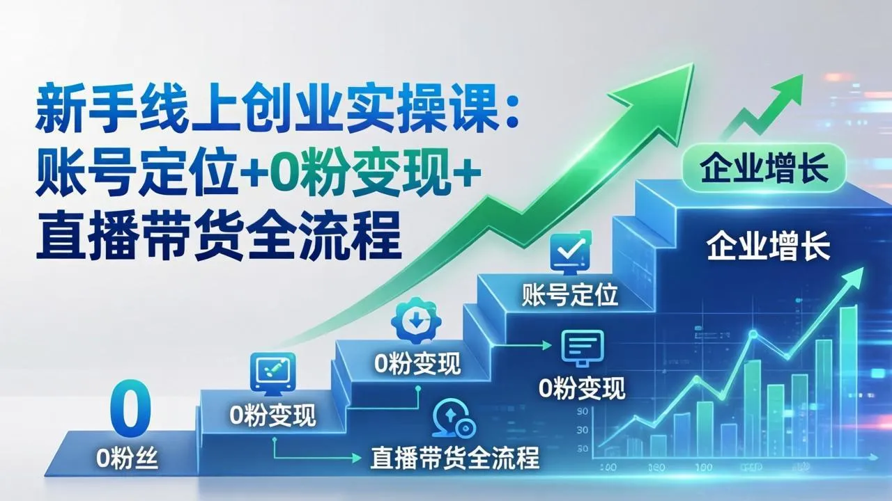 新手线上创业实操课:账号定位+0粉变现+直播带货全流程,企业用户增长一步到位-知云阁资源站