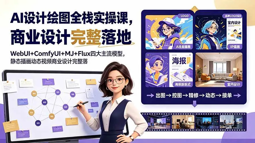 (19244期)AI设计绘图全栈实操课,WebUI+ComfyUI+MJ+Flux四大主流模型,静态插画动态视频商业设计完整落地教程-知云阁资源站